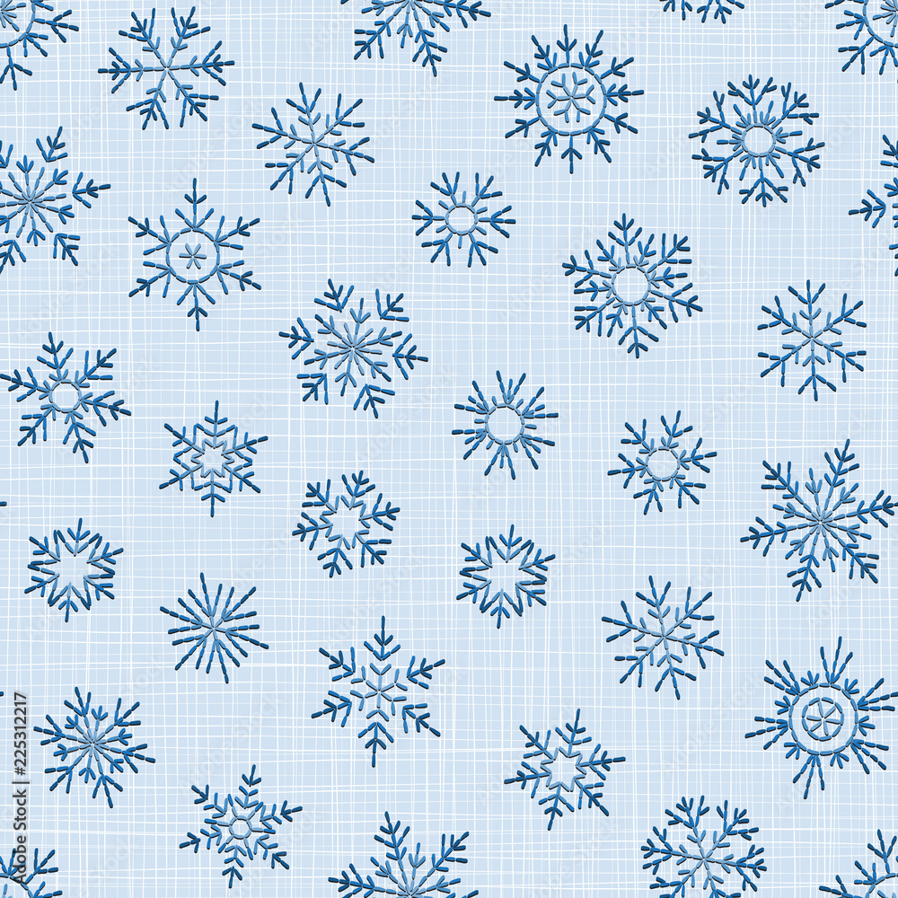 Seamless embroidery snowflakes background. Seamless embroidery snowflakes background.