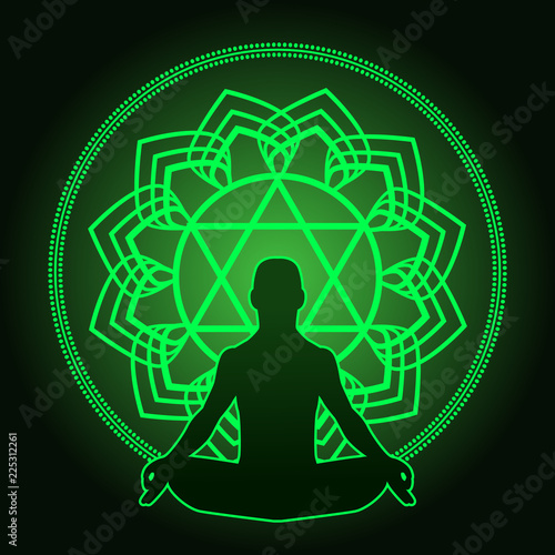 Silhouette of man with symbols of chakra