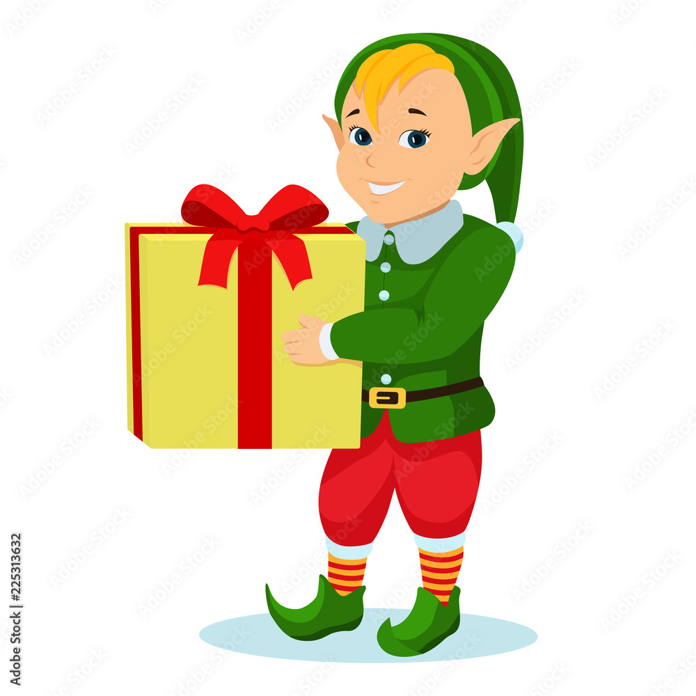 Vector cartoon christmas elf with a gift Vector cartoon christmas elf with a gift