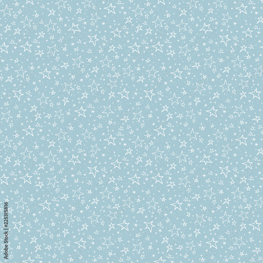 Simple seamless pattern with white doodle stars on blue background. Vector illustration. Simple seamless pattern with white doodle stars on blue background. Vector illustration.