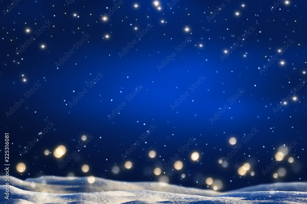Naklejka premium sternenhimmel über nächtlicher winterlandschaft, hintergrund für weihnachten oder glückliches neues jahr karte