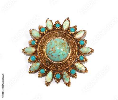 Vintage Necklace Brooch Antique Jewellery on White Background