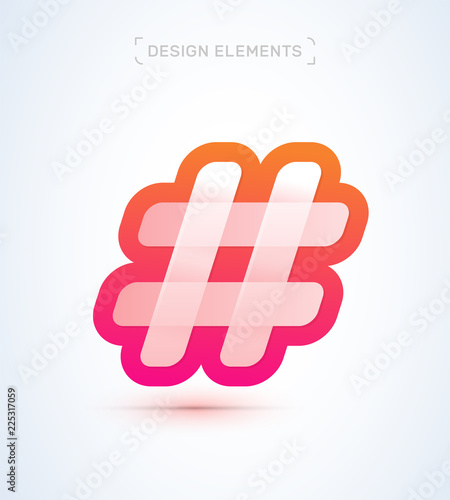Hash tag simple origami paper icon. Logo material design. Sticker
