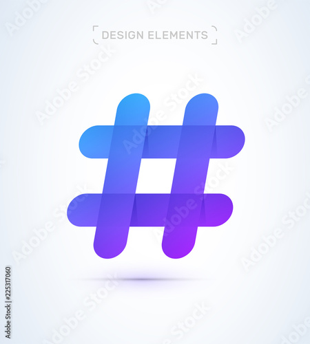 Hash tag simple origami paper icon. Logo material design