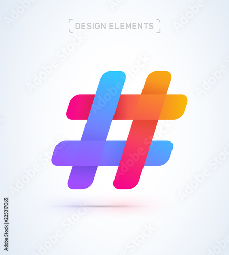 Hash tag simple origami paper icon. Logo material design