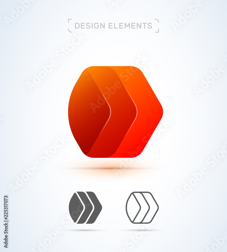 Abstract storage arrow origami paper style logo elements. Material design, flat and line style