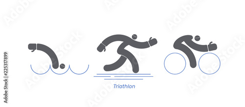 Triathlon activity vector sport bike. Logo run swim runner.Icons - swimming, running, bike. Sports pictogram set. Isolated  logo background.Web banner