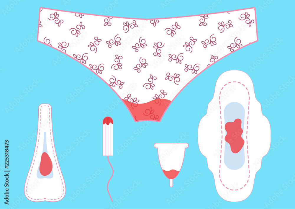 Vetor do Stock: Blood stain on panties - bloodstained spot on female  underwear after bleeding from vagina during menstruation / period. Simple  vector illustration of dirty underpants