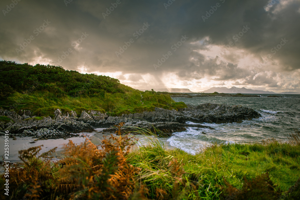 View of Storm Clouds Over the Small Isles, Eigg and Rum, From the Beach at Morar on the West Coast of Scotland