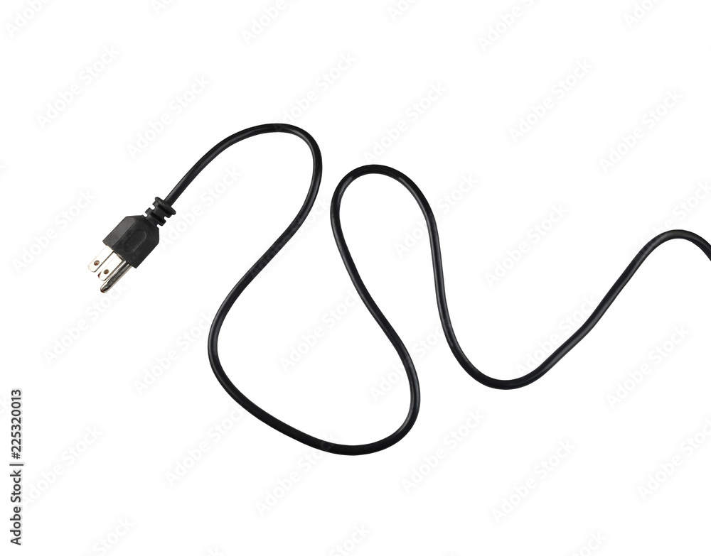Black power cable line isolated on white background.