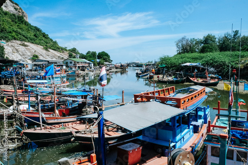 Colorful fishing boats at harbor in Hua Hin Prachuap Khiri Khan Province, Thailand