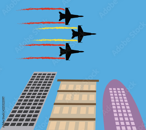 Desfile aéreo. Aviones con bandera española.  photo