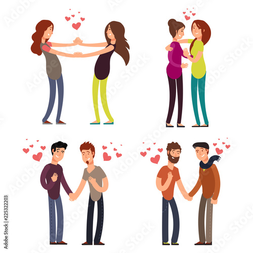 Cartoon character LGBT couple in love vector illustration isolated on white