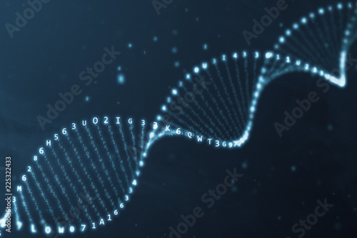 DNA rotation from hexadecimal code 3d illustration