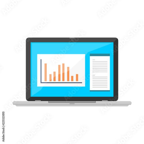 Laptop Icon Illustration Marketing Vector with bar chart.