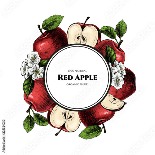 Vector frame with apples. Hand drawn. Vintage style