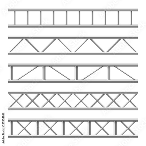 Steel truss girder seamless structure. Metal framework for billboard. Isolated vector set. Illustration of metal steel structure, frame construction industrial