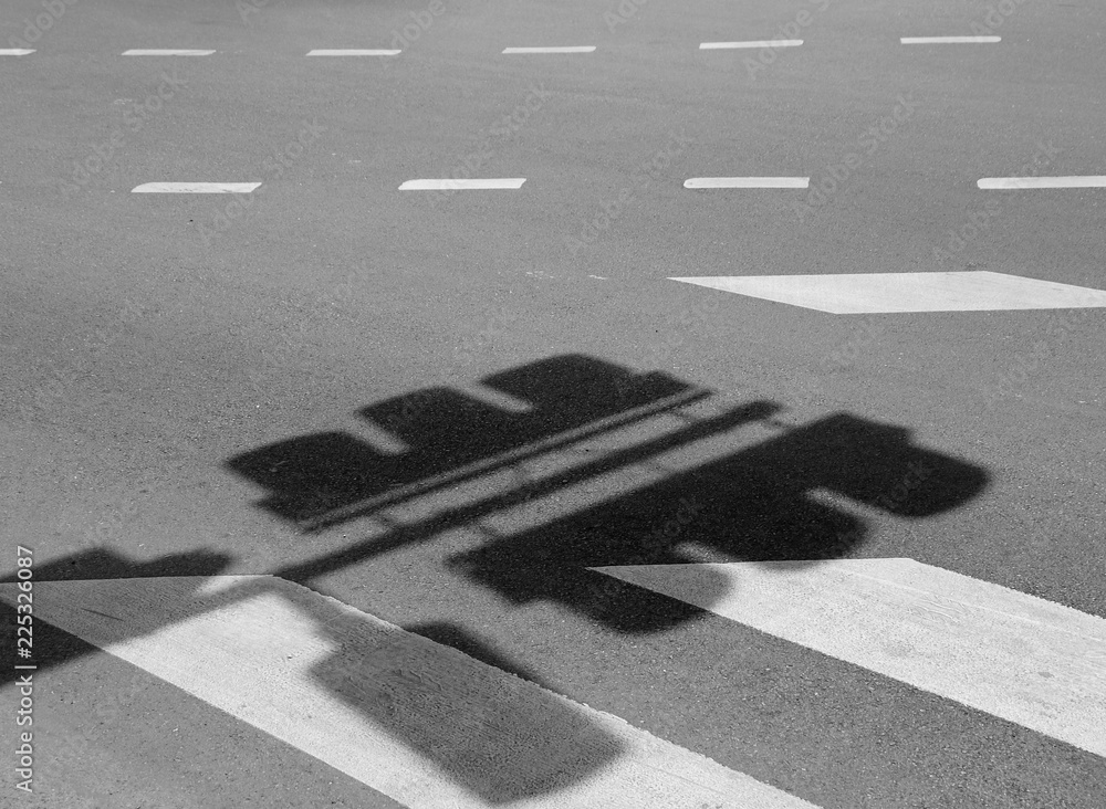 Fototapeta premium shadow of Traffic light pole on road