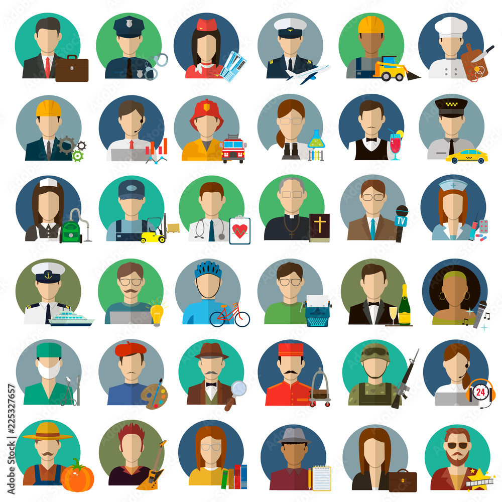 People of different occupations. Professions icons set. Flat design. Vector - obrazy, fototapety, plakaty 