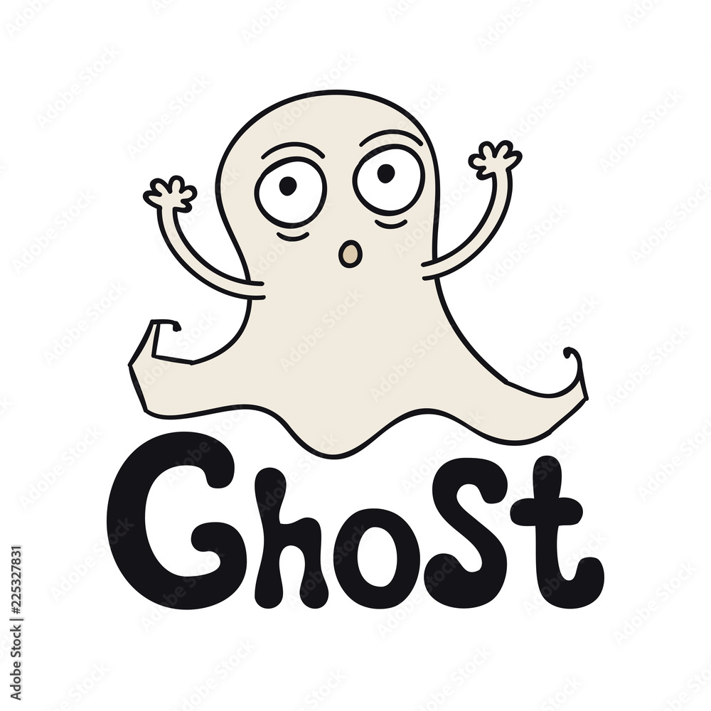 Ghost. Halloween theme. Handdrawn lettering phrase. Design element for Halloween. Vector handwritten calligraphy quote. Ghost. Halloween theme. Handdrawn lettering phrase. Design element for Halloween. Vector handwritten calligraphy quote.