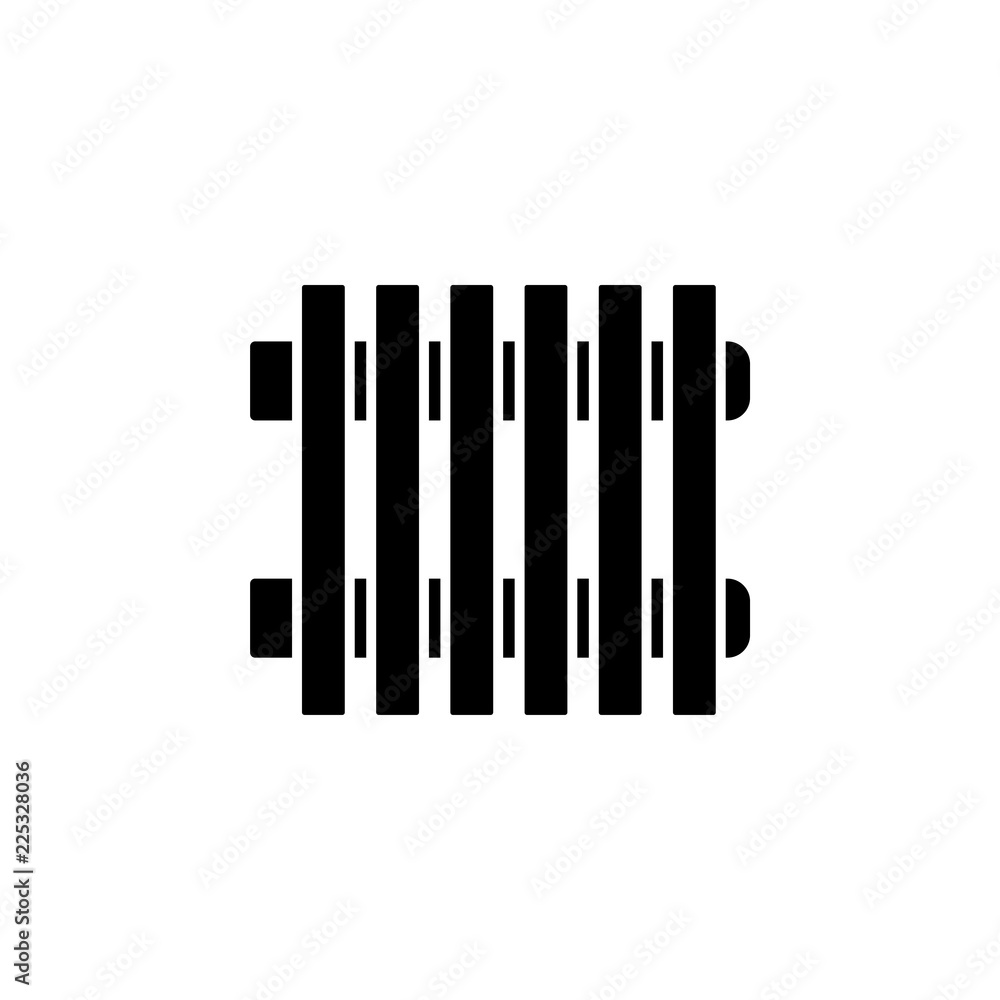 Black & white vector illustration of radiator. Flat icon of modern water heater. Heating equipment for home & office. Isolated on white background Black & white vector illustration of radiator. Flat icon of modern water heater. Heating equipment for home & office. Isolated on white background