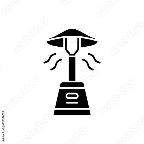 Black & white vector illustration of outdoor gas heater. Flat icon. Isolated on white background.