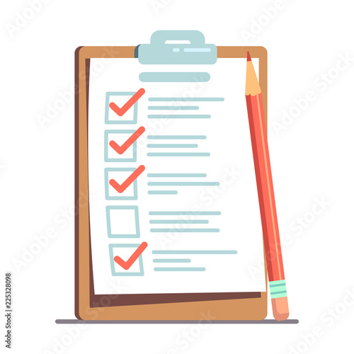 Schedule check or cartoon to do list with pencil vector illustration isolated on white