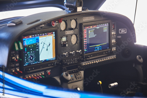 Принти на полотні View of the cockpit of a small private airplane