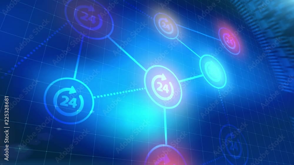 Business button 24 hours service online network web icon blue digital elements technology background Business button 24 hours service online network web icon blue digital elements technology background
