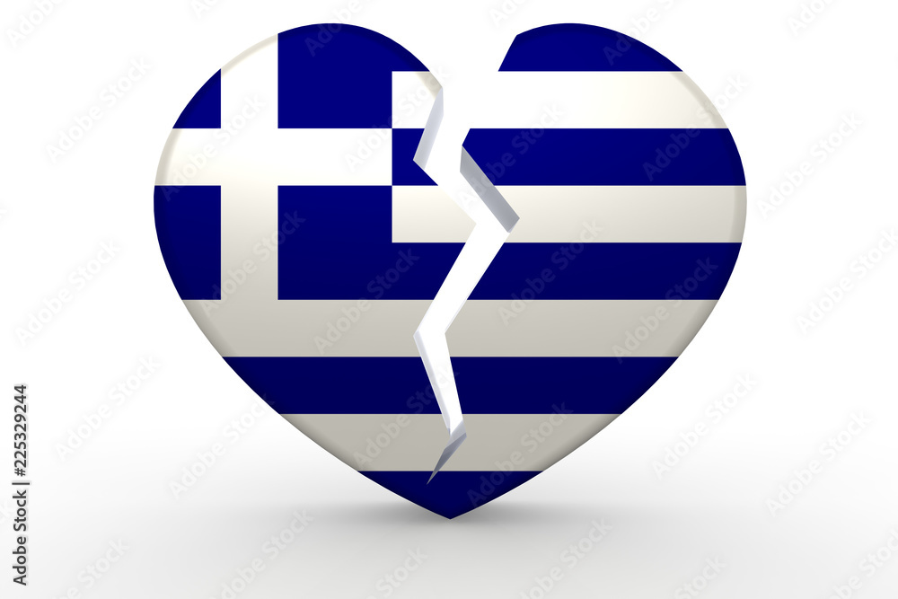Broken white heart shape with Greece flag Broken white heart shape with Greece flag