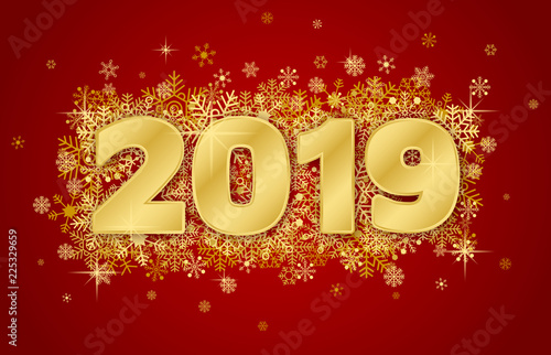 Happy new year card 2019 on red background 