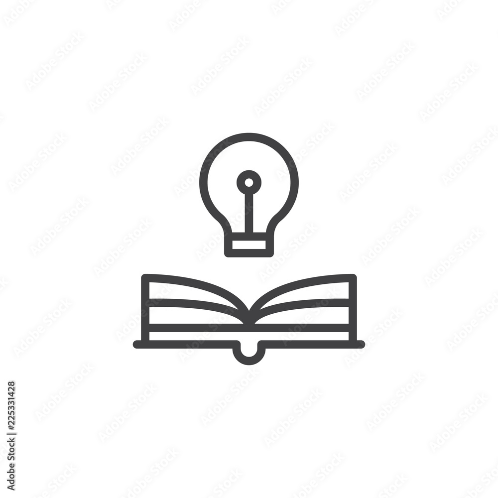 Open book and light bulb outline icon. linear style sign for mobile concept and web design. Education, idea simple line vector icon. Symbol, logo illustration. Pixel perfect vector graphics Open book and light bulb outline icon. linear style sign for mobile concept and web design. Education, idea simple line vector icon. Symbol, logo illustration. Pixel perfect vector graphics