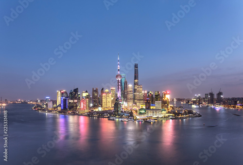 Shanghai skyline and cityscape at sunset 