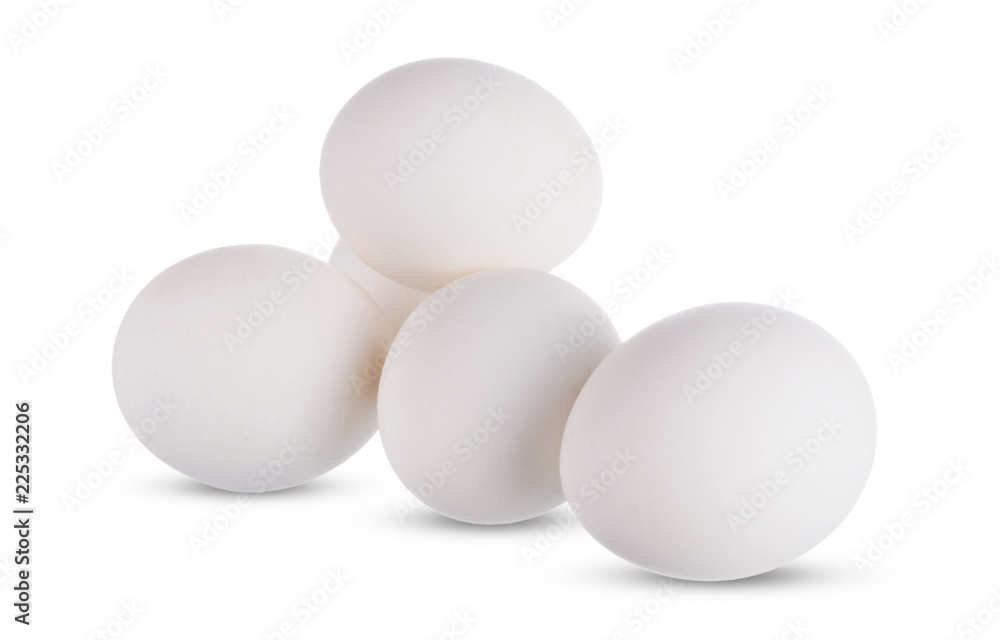 Group of whole white eggs isolated on white background