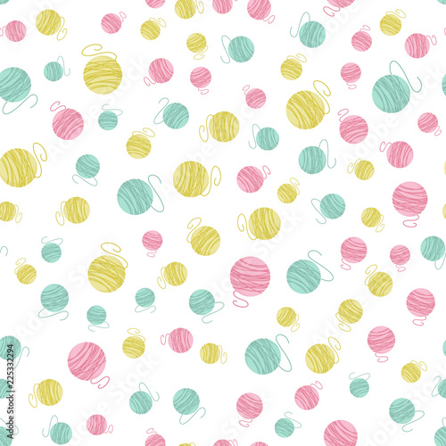 Vector seamless pattern with color yarn ball. Cute Vector card for knitting. Design elements for handmade.