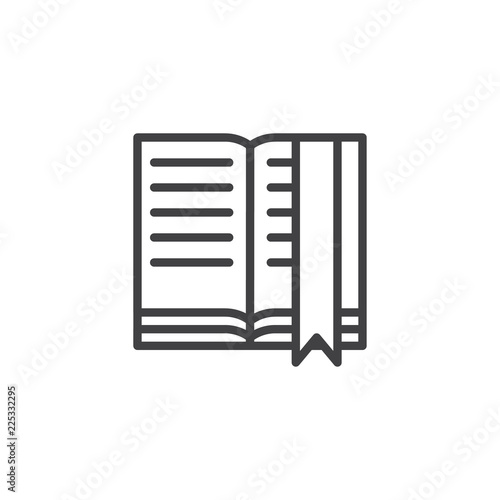 Open book pages and bookmark outline icon. linear style sign for mobile concept and web design. Reading text book simple line vector icon. Symbol, logo illustration. Pixel perfect vector graphics © alekseyvanin