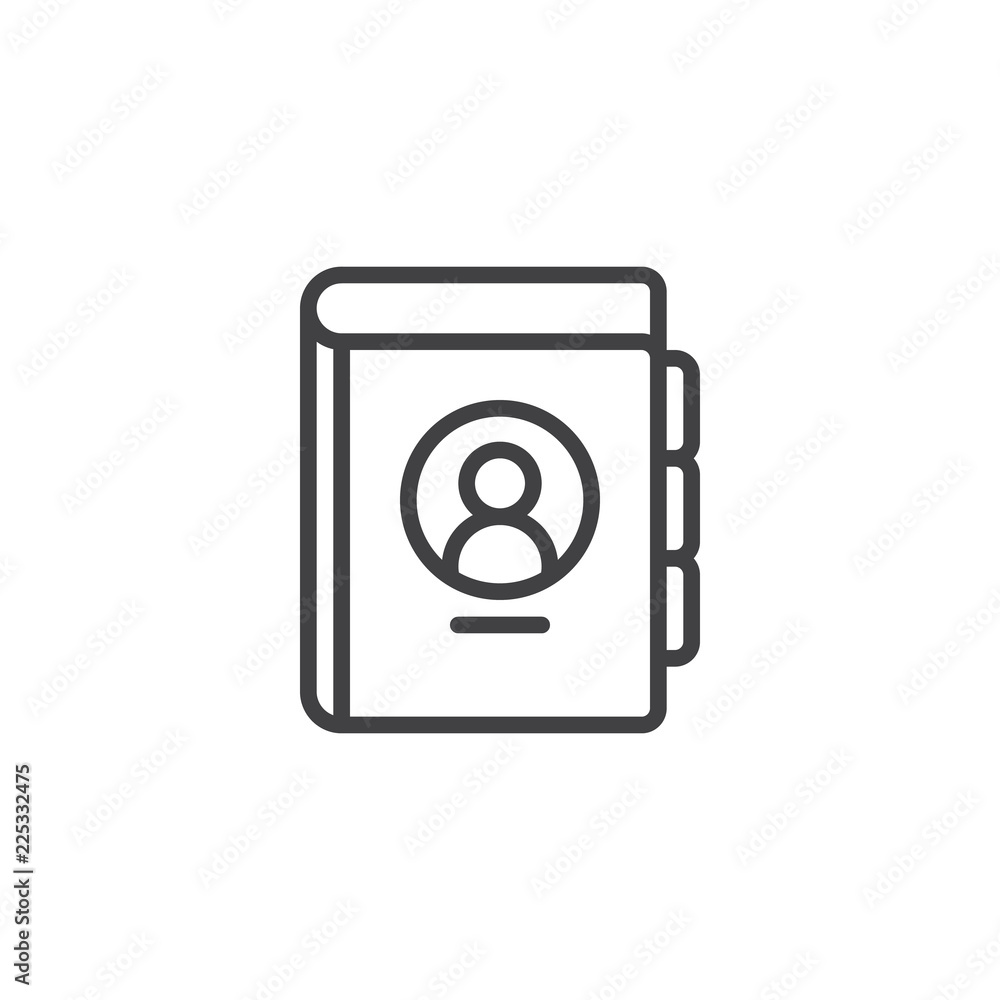 Address Book outline icon. linear style sign for mobile concept and web design. Organizer, diary simple line vector icon. Symbol, logo illustration. Pixel perfect vector graphics Address Book outline icon. linear style sign for mobile concept and web design. Organizer, diary simple line vector icon. Symbol, logo illustration. Pixel perfect vector graphics