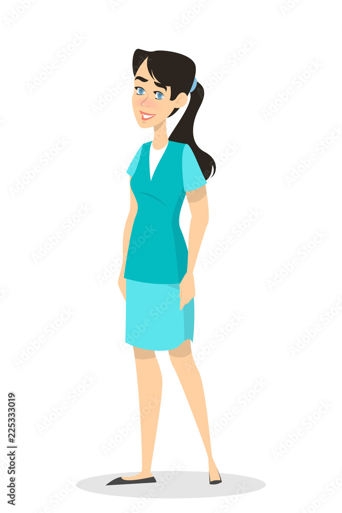Female young brunette nurse in uniform standing