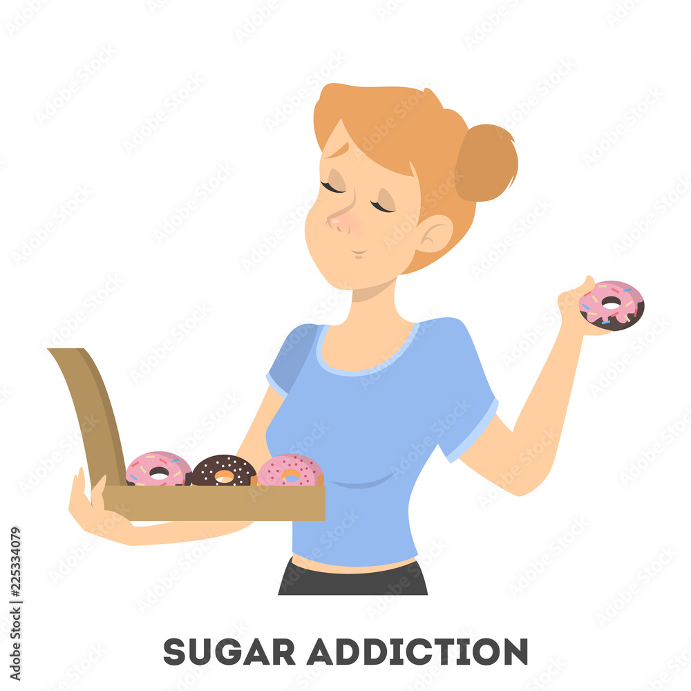 Young woman with sugar addiction eating donuts. Young woman with sugar addiction eating donuts.