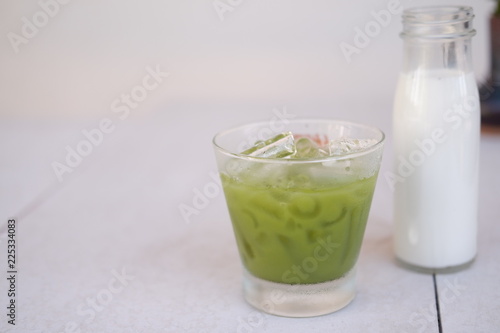 Iced green tea with milk