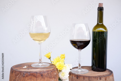 red wine and white wine on table