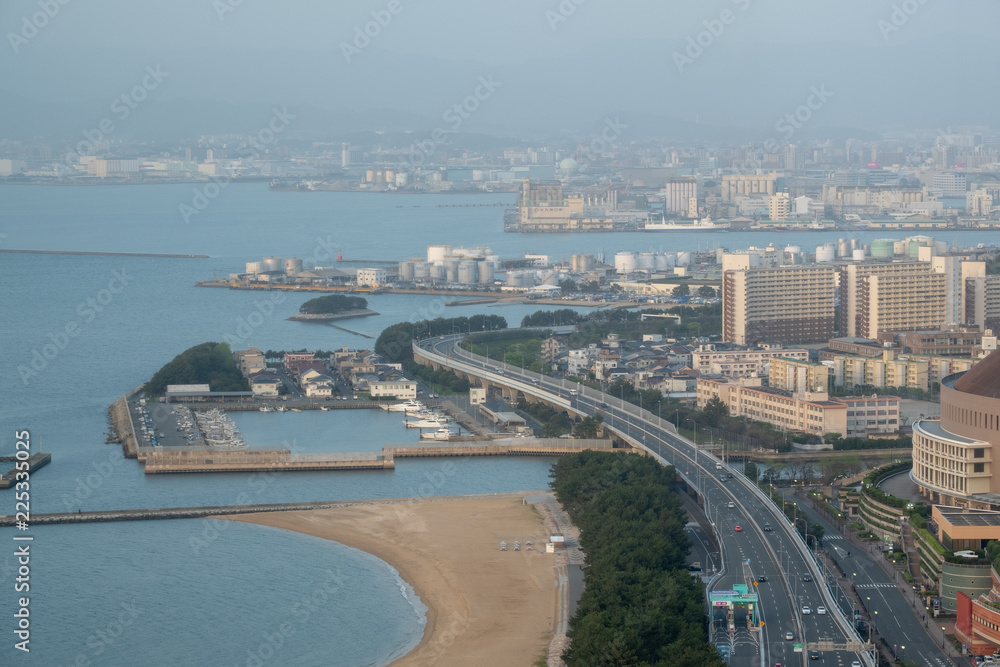 Landscape of Expressway by the sea at fukuoka Fukuoka city in summer day.