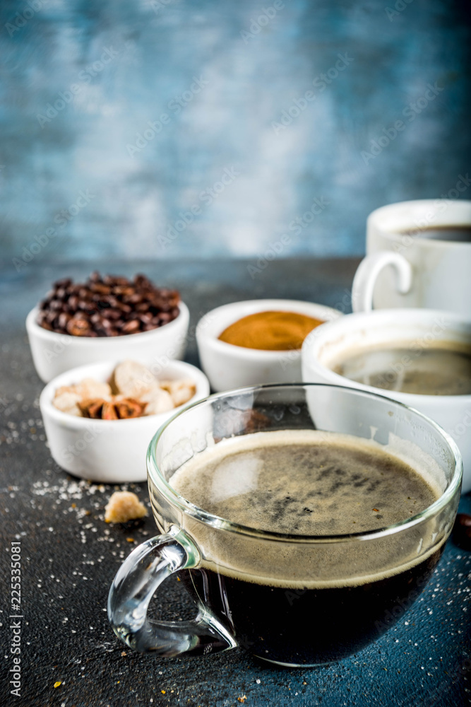 Coffee cups with beans and ground coffee Coffee cups with beans and ground coffee