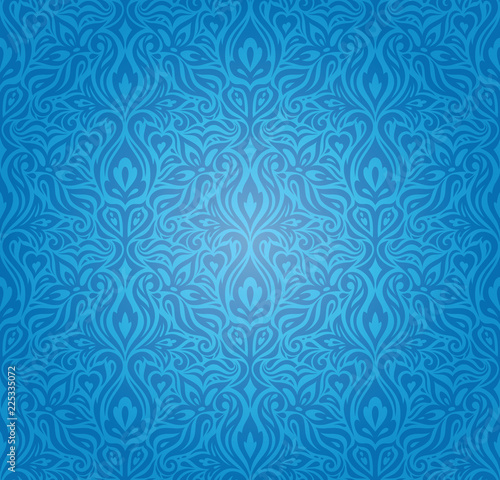 Blue vintage seamless wallpaper background design with decorative flowers