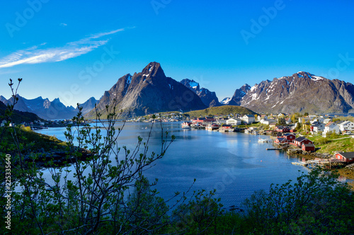 Small lofoten village lost in the middle of a fjord, Norway.