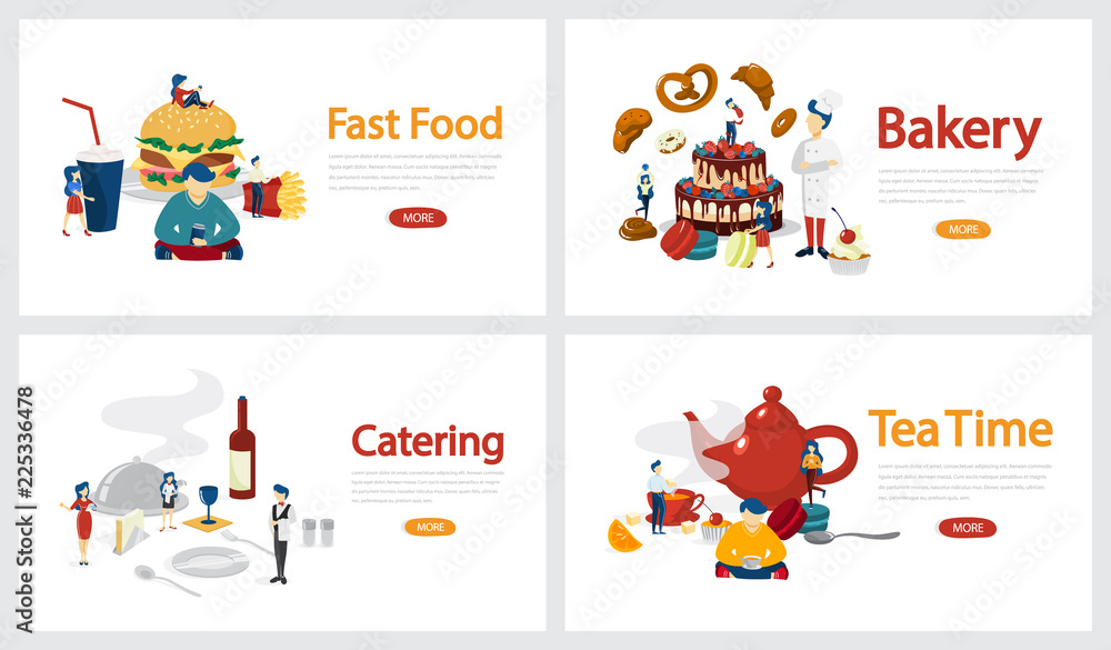 Food service horizontal banner set. Bakery and catering