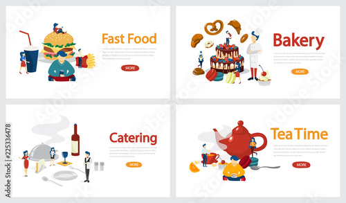 Food service horizontal banner set. Bakery and catering