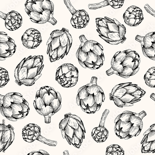 Vector seamless pattern. Pen style drawn artichoke. Vector sketch illustration.