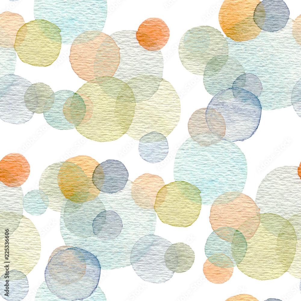 Rolgordijnen met Abstracte hand getrokken aquarel cirkels naadloze patroon textuur. #225336606