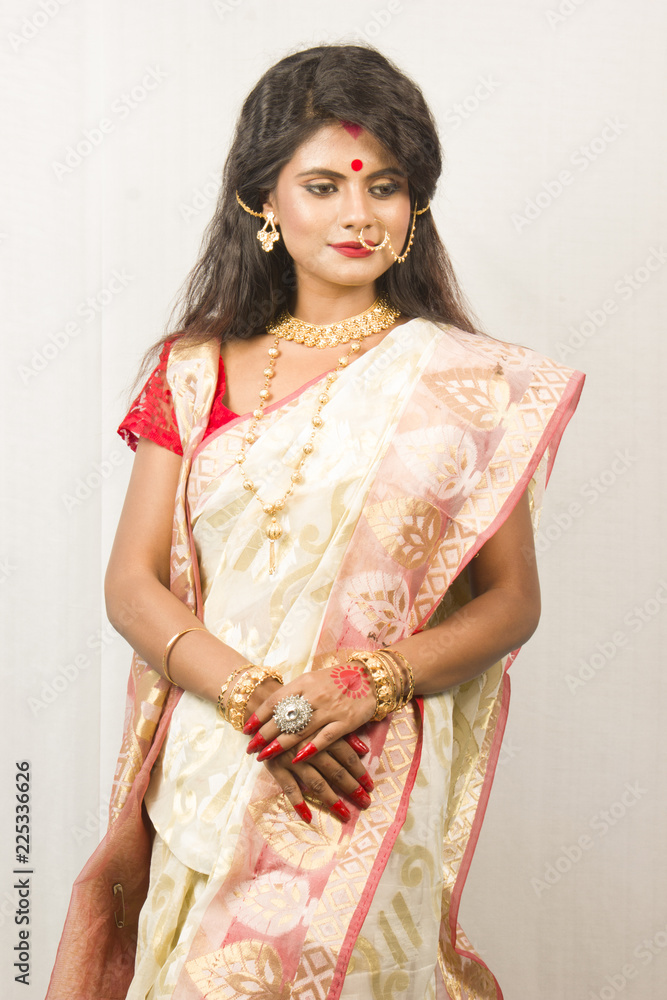 beautiful indian female model in bengali saree Stock Photo | Adobe Stock